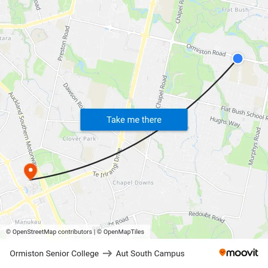 Ormiston Senior College to Aut South Campus map