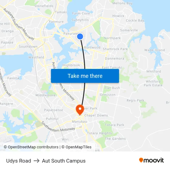 Udys Road to Aut South Campus map