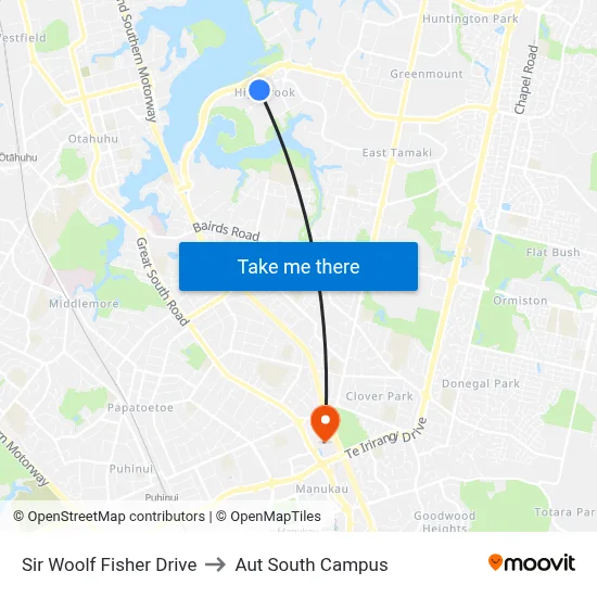 Sir Woolf Fisher Drive to Aut South Campus map