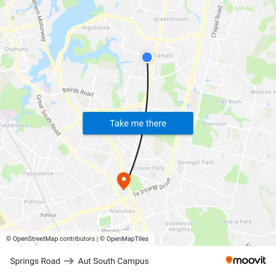 Springs Road to Aut South Campus map