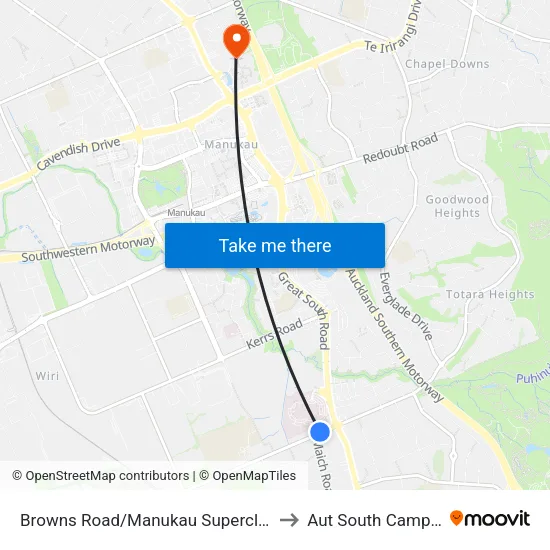 Browns Road/Manukau Superclinic to Aut South Campus map
