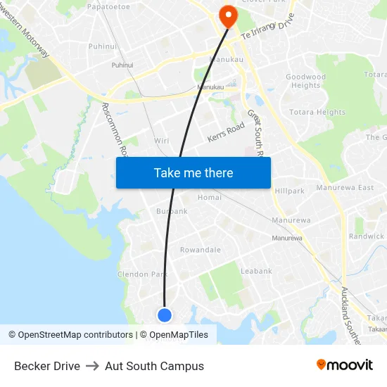 Becker Drive to Aut South Campus map