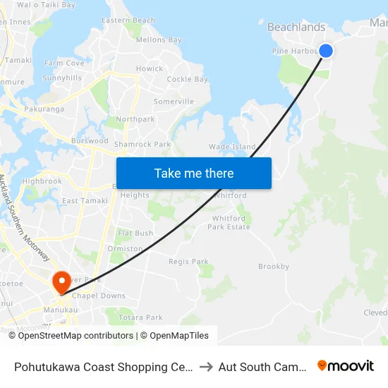 Pohutukawa Coast Shopping Centre to Aut South Campus map