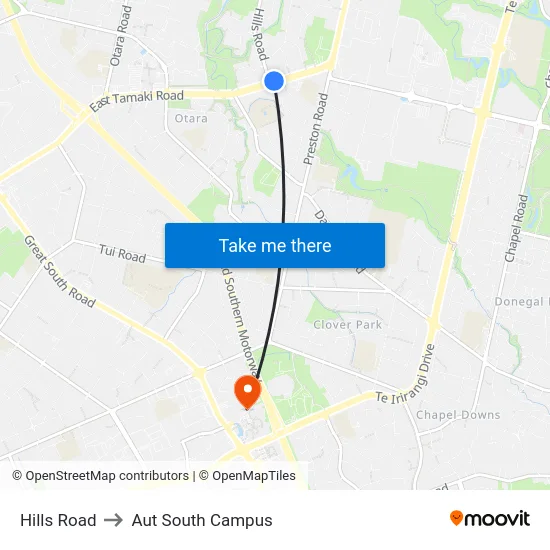 Hills Road to Aut South Campus map