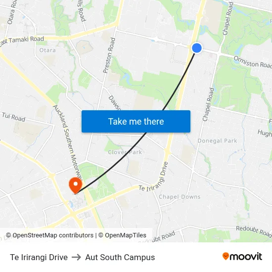 Te Irirangi Drive to Aut South Campus map