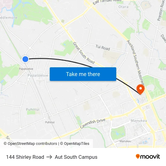 144 Shirley Road to Aut South Campus map