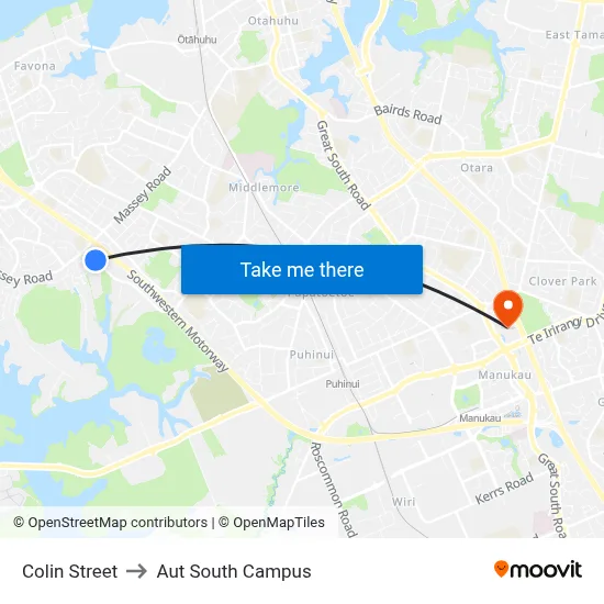 Colin Street to Aut South Campus map