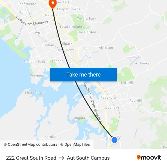 222 Great South Road to Aut South Campus map