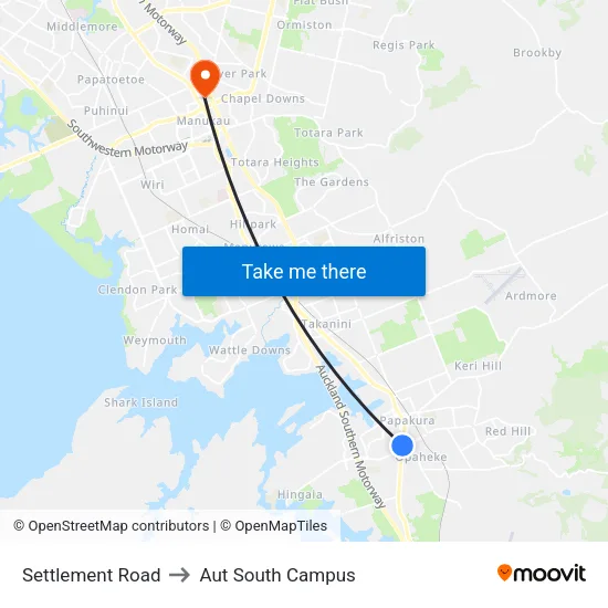 Settlement Road to Aut South Campus map