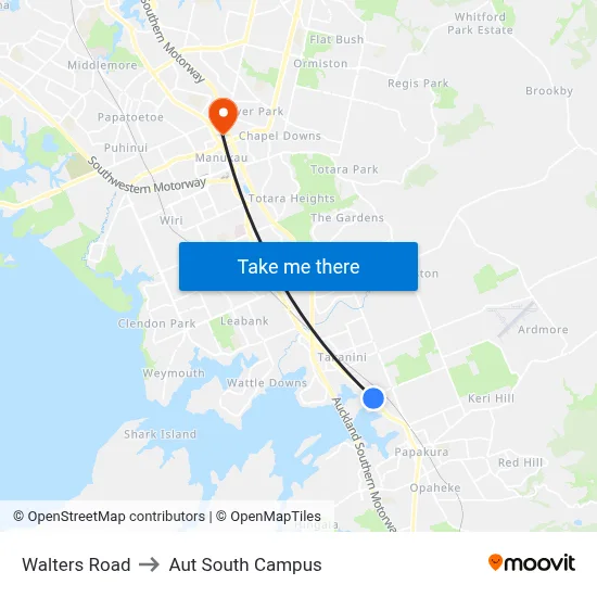 Walters Road to Aut South Campus map