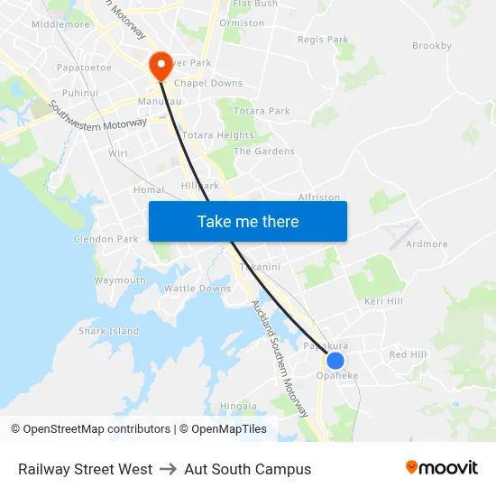 Railway Street West to Aut South Campus map