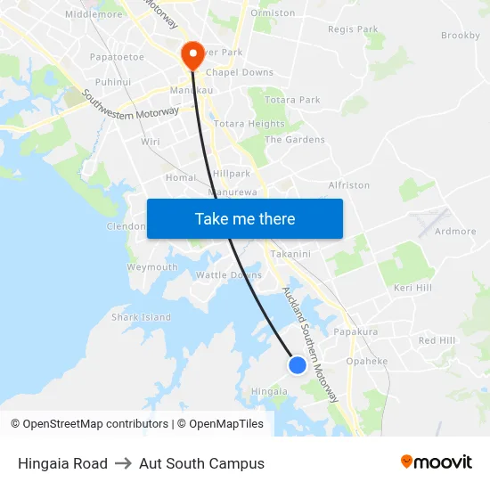 Hingaia Road to Aut South Campus map