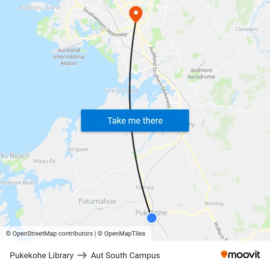 Pukekohe Library to Aut South Campus map