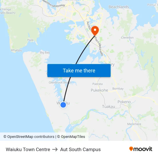 Waiuku Town Centre to Aut South Campus map