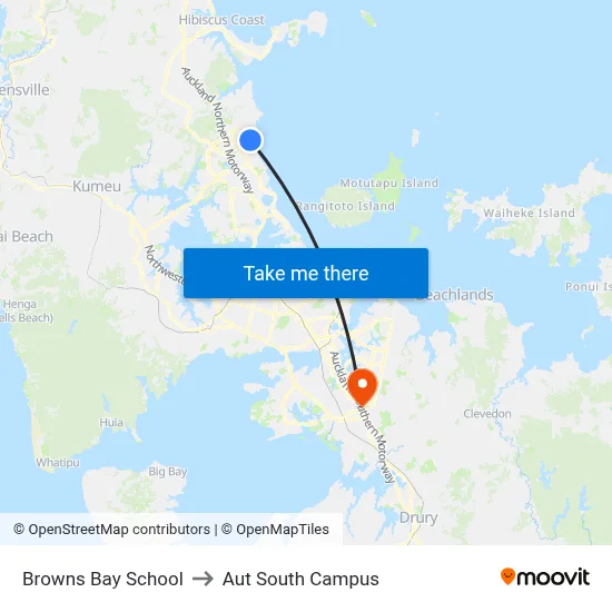 Browns Bay School to Aut South Campus map