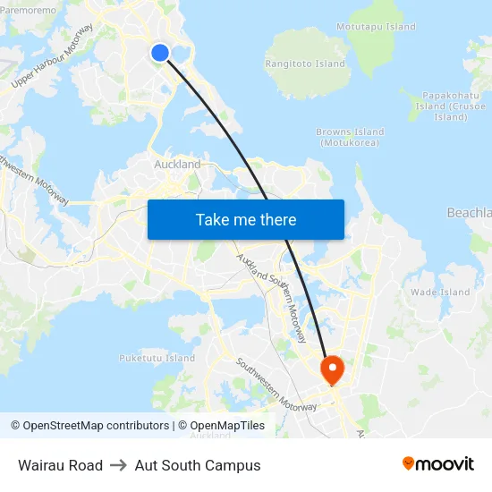 Wairau Road to Aut South Campus map