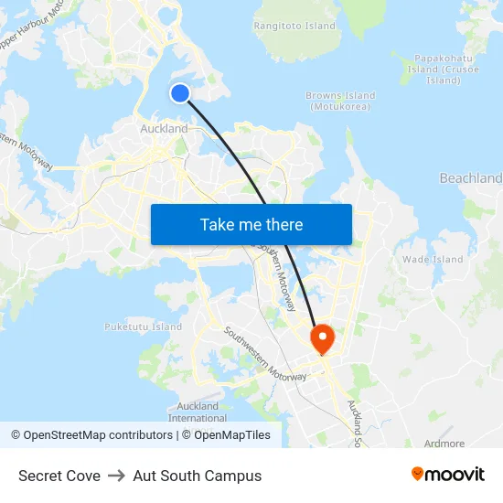 Secret Cove to Aut South Campus map