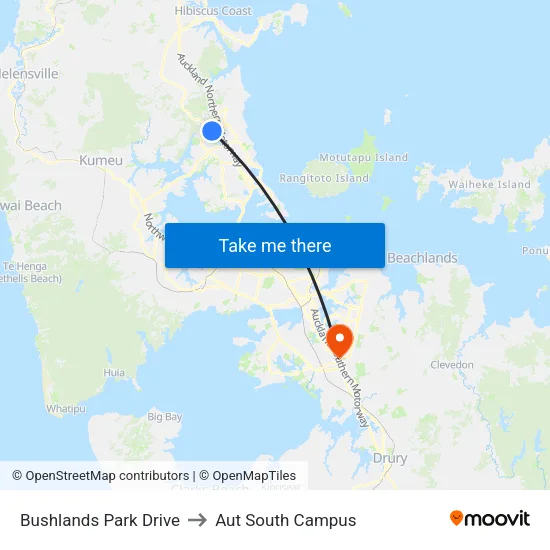 Bushlands Park Drive to Aut South Campus map