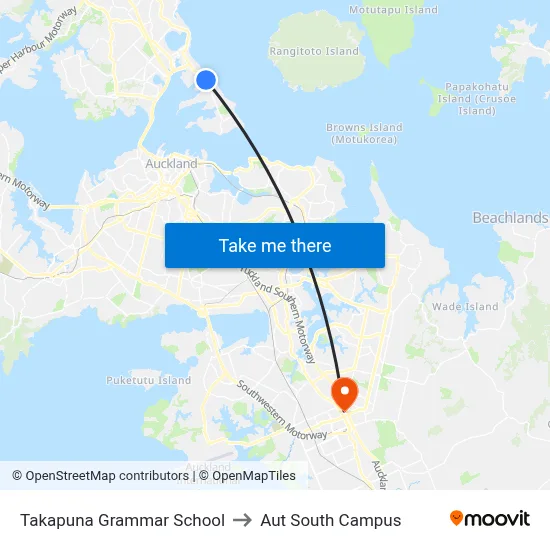 Takapuna Grammar School to Aut South Campus map