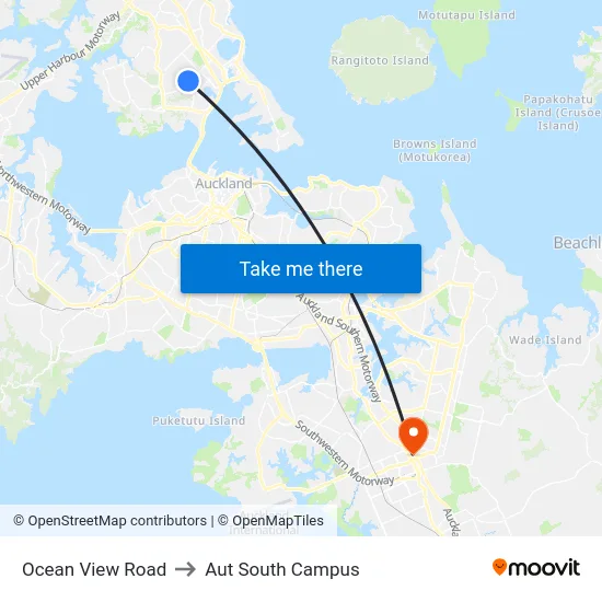 Ocean View Road to Aut South Campus map