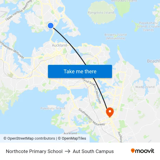 Northcote Primary School to Aut South Campus map