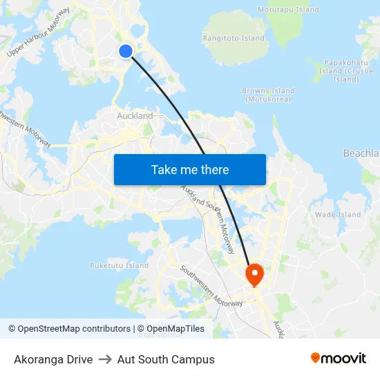 Akoranga Drive to Aut South Campus map
