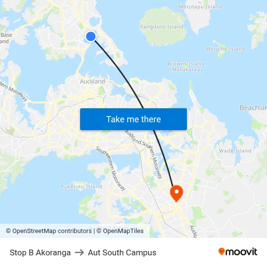 Stop B Akoranga to Aut South Campus map