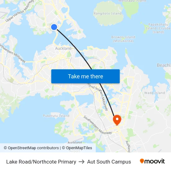 Lake Road/Northcote Primary to Aut South Campus map