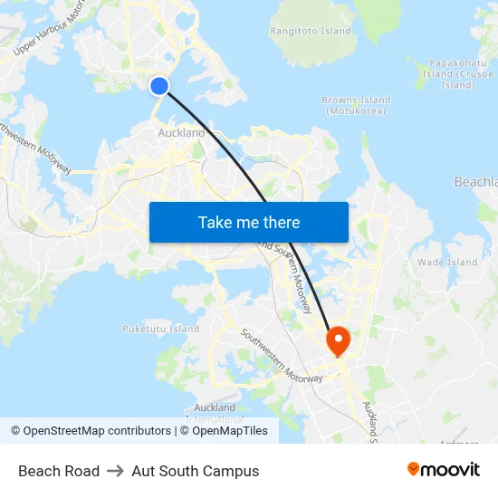 Beach Road to Aut South Campus map