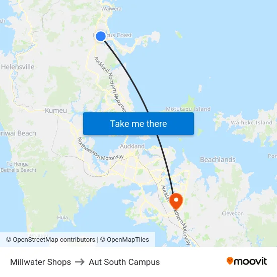 Millwater Shops to Aut South Campus map