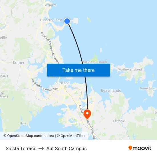 Siesta Terrace to Aut South Campus map