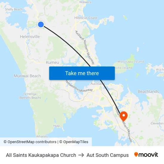 All Saints Kaukapakapa Church to Aut South Campus map