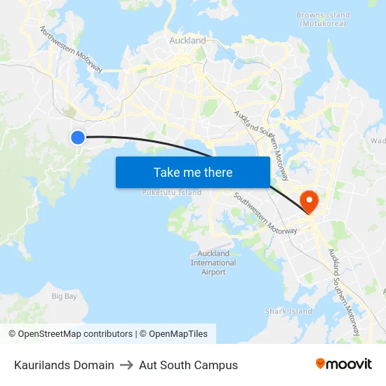 Kaurilands Domain to Aut South Campus map