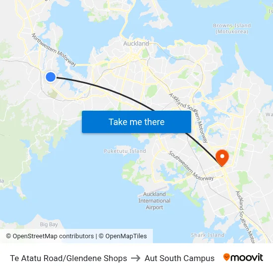 Te Atatu Road/Glendene Shops to Aut South Campus map
