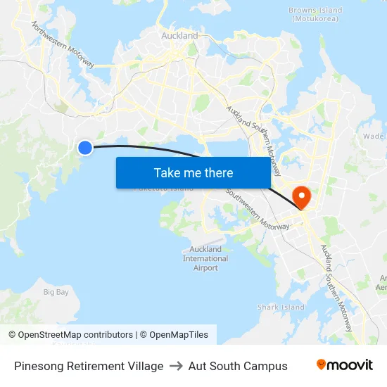 Pinesong Retirement Village to Aut South Campus map