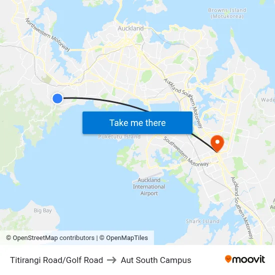 Titirangi Road/Golf Road to Aut South Campus map