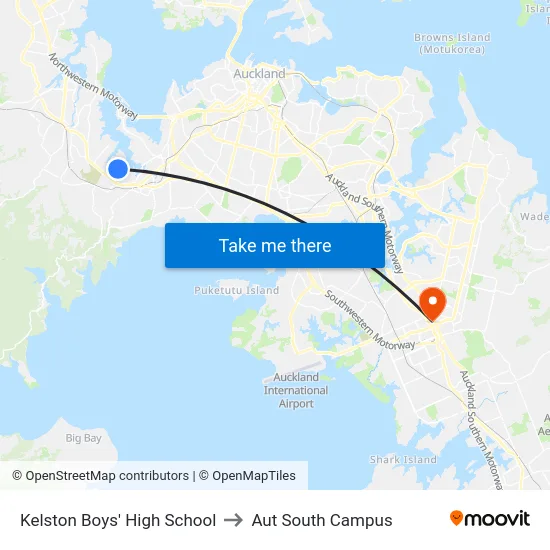 Kelston Boys' High School to Aut South Campus map