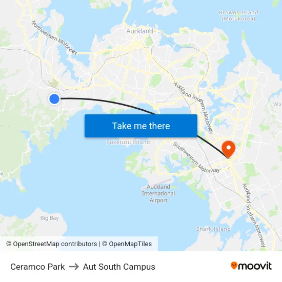 Ceramco Park to Aut South Campus map