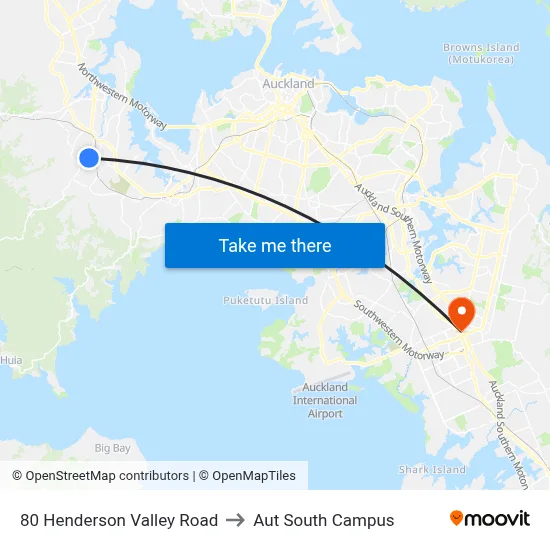 80 Henderson Valley Road to Aut South Campus map