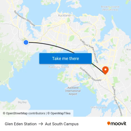 Glen Eden Station to Aut South Campus map