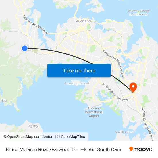 Bruce Mclaren Road/Farwood Drive to Aut South Campus map