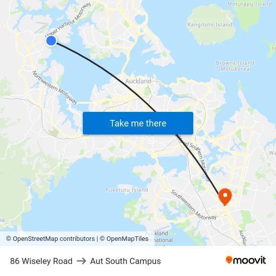 86 Wiseley Road to Aut South Campus map