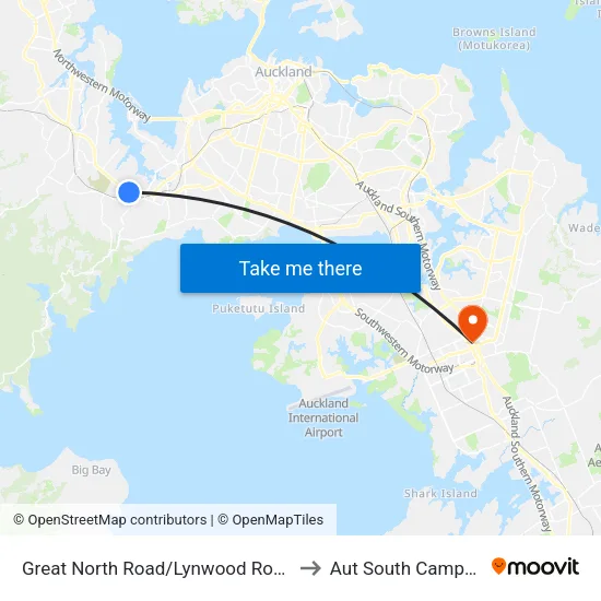 Great North Road/Lynwood Road to Aut South Campus map