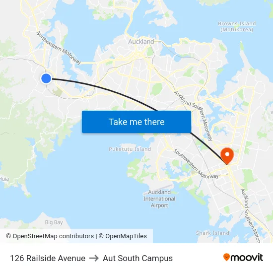 126 Railside Avenue to Aut South Campus map