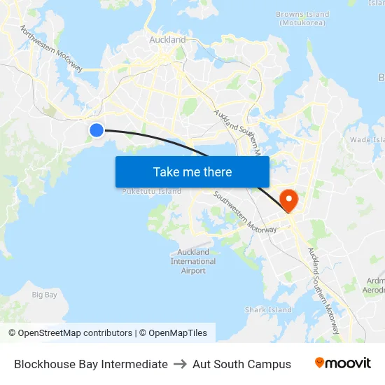 Blockhouse Bay Intermediate to Aut South Campus map