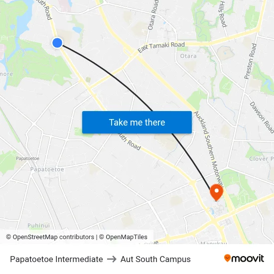 Papatoetoe Intermediate to Aut South Campus map