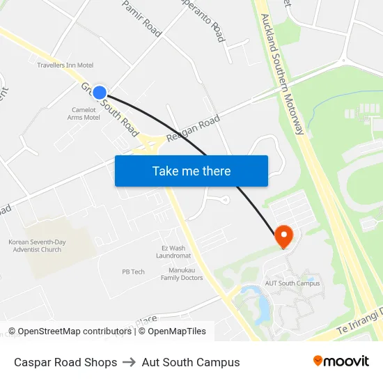 Caspar Road Shops to Aut South Campus map
