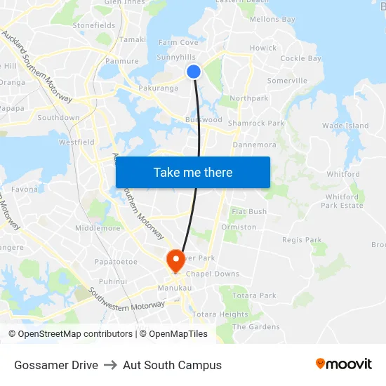Gossamer Drive to Aut South Campus map