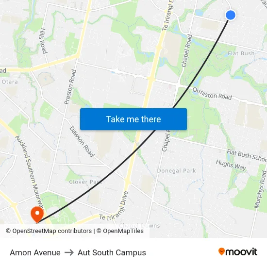 Amon Avenue to Aut South Campus map