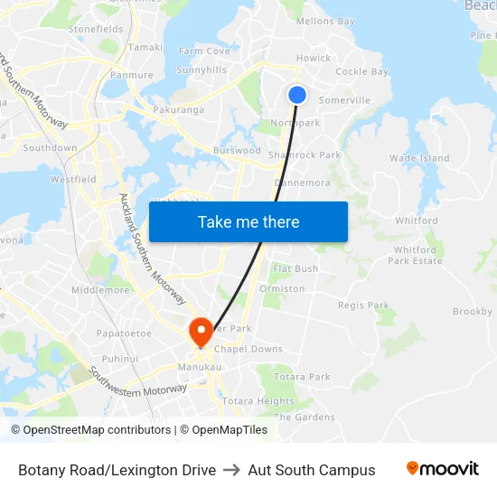 Botany Road/Lexington Drive to Aut South Campus map